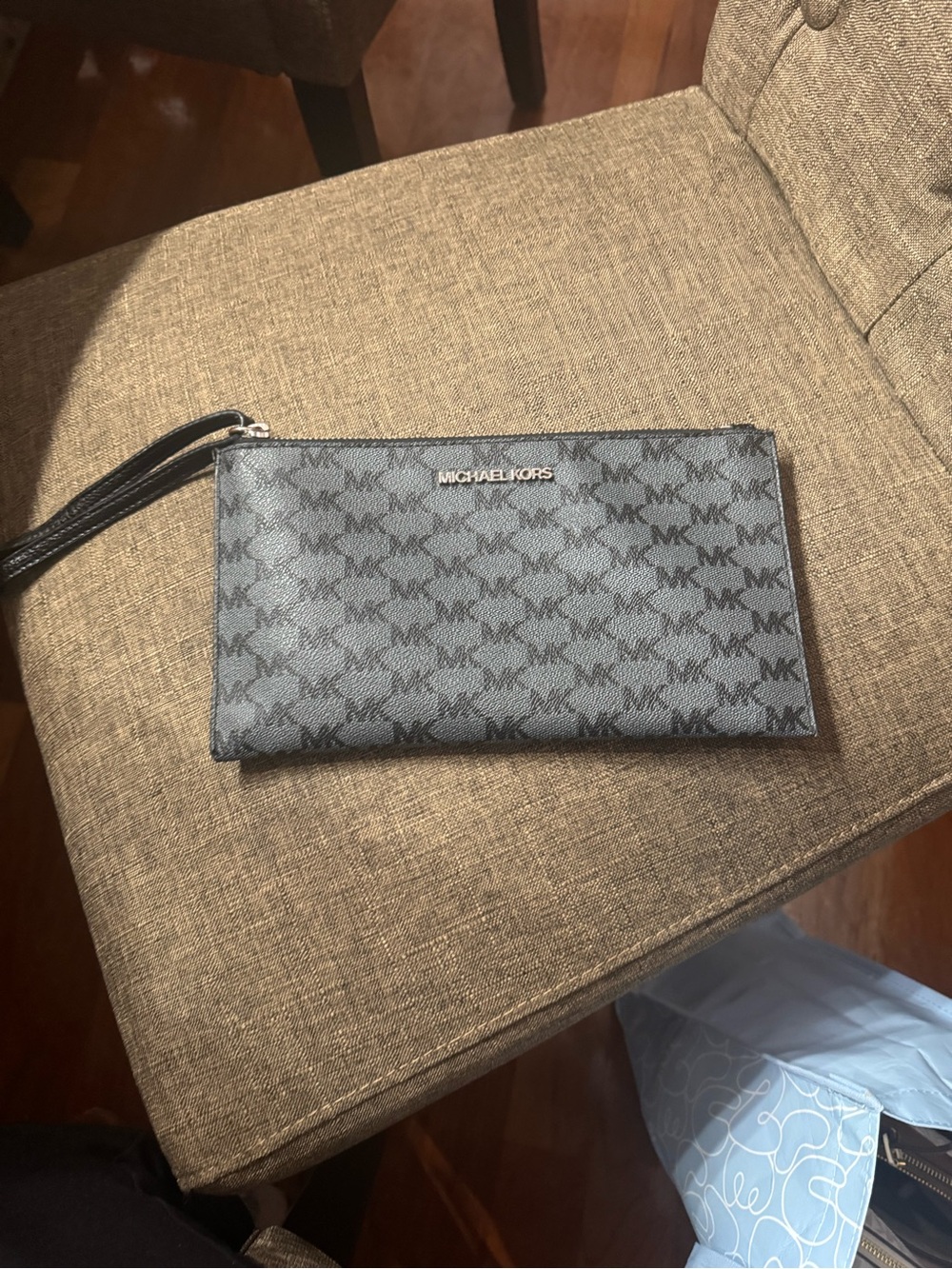 Michael Kors Gray MK Logo Zip Wristlet with Gold Plaque